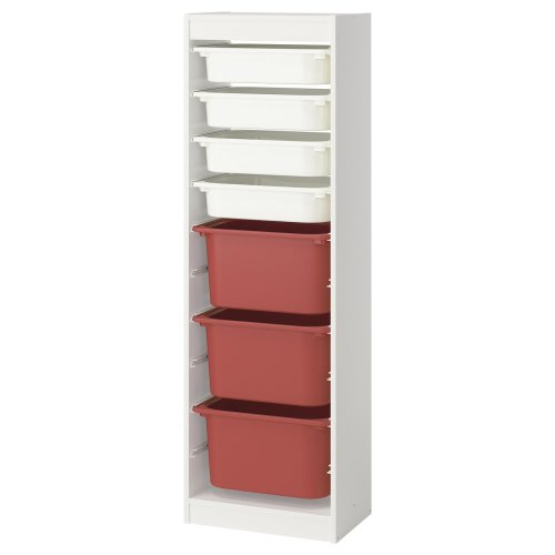 TROFAST Storage combination with boxes - white white/red 18 1/8x11 3/4x57 1/8 "