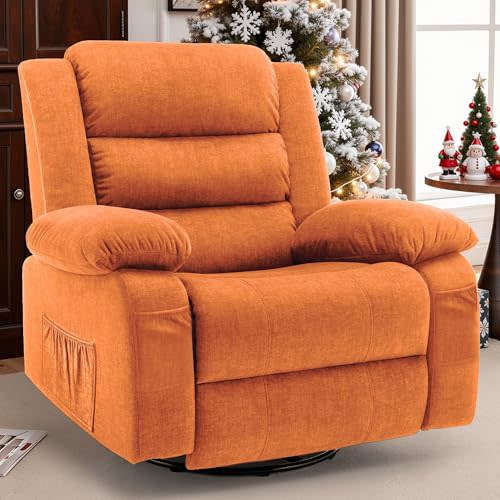 Korser Recliner Chair, Wide Rocker Chair, Rocking Chair with Massage and Heat,360°Swivel Nursery Rocking Chairs, Oversized Recliner for Adults, Cashmere Reclining Sofa for Living Room, Orange