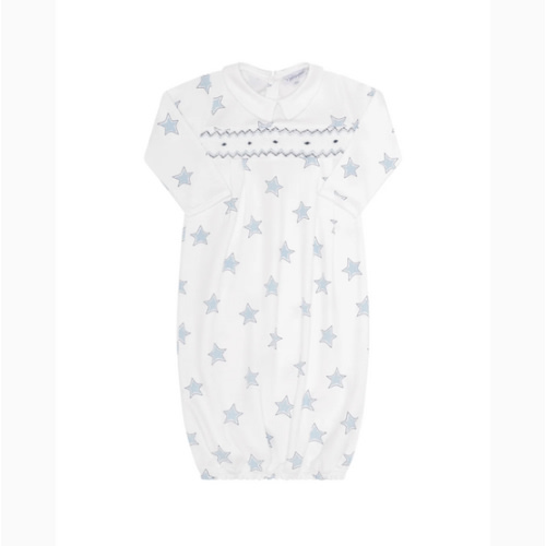 Blue Stars Print Smocked Gown