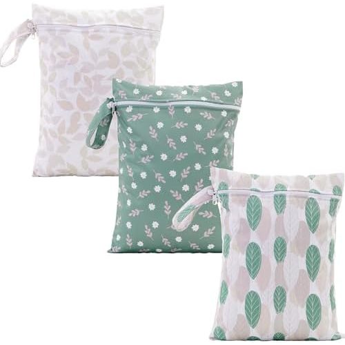 Happy Flute 3 Set Wet Bag Storage Bag Zipper Waterproof Washable Travel Bags, Beach, Pool, Gym Bag for Cloth Diaper, Swimsuits & Wet Clothes for Baby,11.8x15.7inch