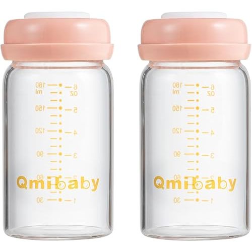 Breast Milk Storage Bottles 180ml 6oz BPA-Free Leak-Proof Baby Bottle for Breastmilk Storage Wide Neck Bottles with Screw Ring Sealing Disk Breastfeeding Essential Color Pink