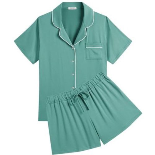 Ekouaer Womens Pajamas Set Soft Classic Notch Collar Bride Pjs Comfy Short Sleeve Sleepwear Loungewear Gray Green L