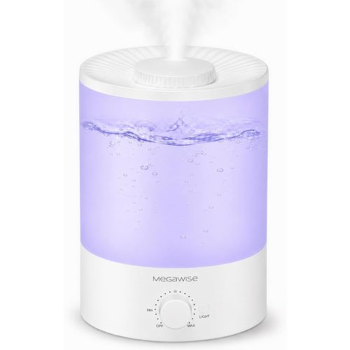 MegaWise Healthy Top-Refill Cool Mist Humidifiers for Bedroom, 24dB Ultrasonic Air Vaporizer with Water Filter for Baby [PP Material], Colorful Night Light,1 Gal Essential Oil Diffuser, Auto Shut Off