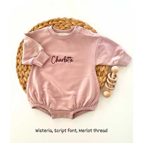 Baby oversized bubble romper, embroidered name, Personalized baby sweatshirt bubble romper