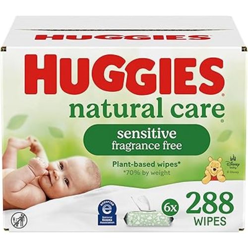 Baby Wipes, Huggies Natural Care Sensitive, UNSCENTED, Hypoallergenic, 6 Flip Top Packs, 288 count