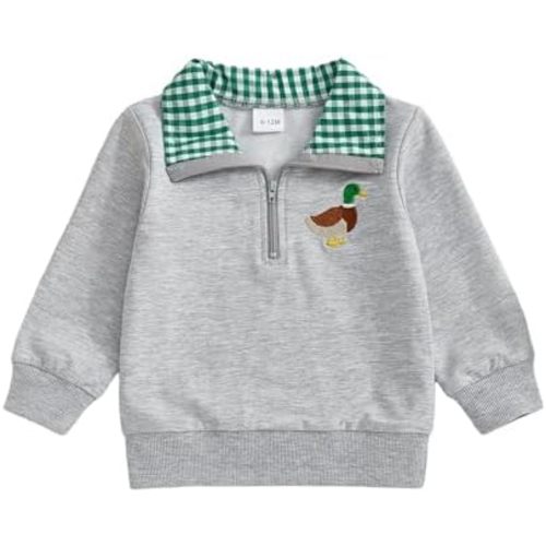 Toddler Boy Girl Outfit Hunting Season Embroidery Sweatshirt Animal Lapel Neck Pullover Shirt Top Fall Clothes