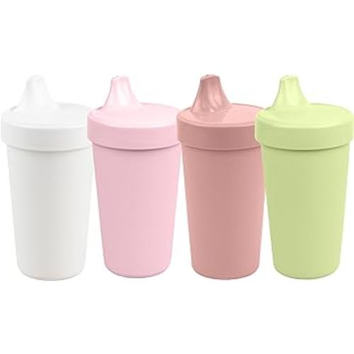 Re-Play Made in USA 10 Oz. Sippy Cups for Toddlers, Pack of 4 - Reusable Spill Proof Cups for Kids, Dishwasher/Microwave Safe - Hard Spout Sippy Cups for Toddlers 3.13" x 6.25", Blossom