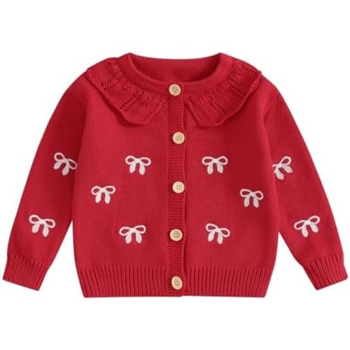 Baby Girl Bow Sweater Cardigan Open Front Button Down Long Sleeve Knitwear Coat Toddler Fall Spring Clothes