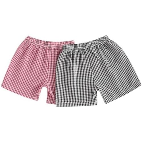 2-Pack Toddler Baby Boy Girl Gingham Seersucker Shorts Elastic Waist Check Shorts Summer Casual Short Pants Bottoms
