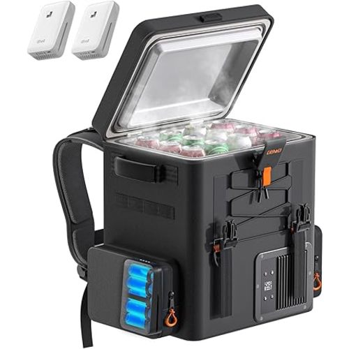 LiTHELi Frozen Pack 12V Car Refrigerator & Portable Electric Cooler, 20L/21QT with 2 U20 Batteries, -4~68℉ Travel Fridge Freezer for Camping, Road Trips, RV, Boat & Beach (Backpack Design)