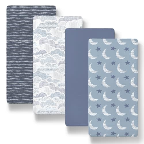 The Peanutshell Baby Bassinet Sheets 4-Pack for Girl or Boy - Soft, Oval & Fitted Baby Girls or Boys Sheet, Rectangle, Fitted Covers for Crib, Halo Bassinet Mattress - Soft Cloud