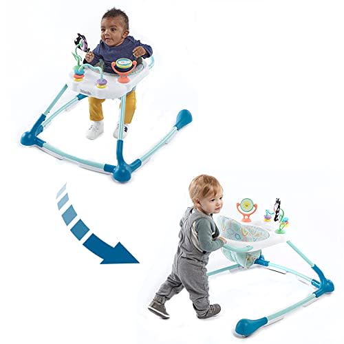 Kolcraft Tiny Steps Too 2-in-1 Infant and Baby Push Walker with Wheels, Seated or Walk-Behind Design, Entertaining Developmental Activities for Boys and Girls, Sturdy Steel Frame - Clouds and Rainbows