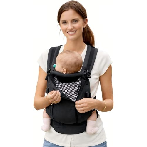 GROWNSY Baby Carrier Newborn to Toddler 7-44lbs, All Season Design with Adjustable Mesh Panel, Ergonomic Baby Carriers, Enhanced Lumbar Support, Hands-Free Parenting (Black)