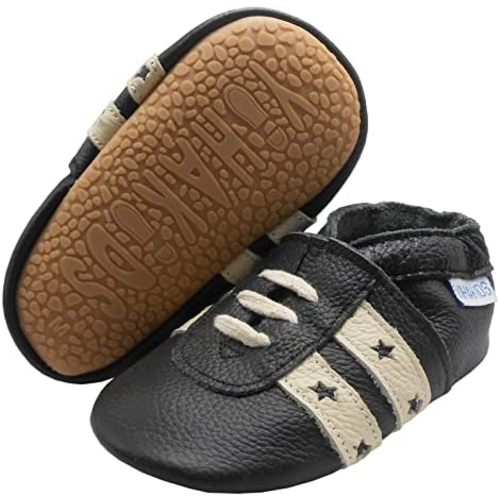 YIHAKIDS Baby Boys Girls Infant Toddler Newborn Kids Moccasins Slippers Crib Boots 0-24 Months Anti-Slip Sole, Leather, Rubber Sole, Walking, Crawling, Shoes, Mini
