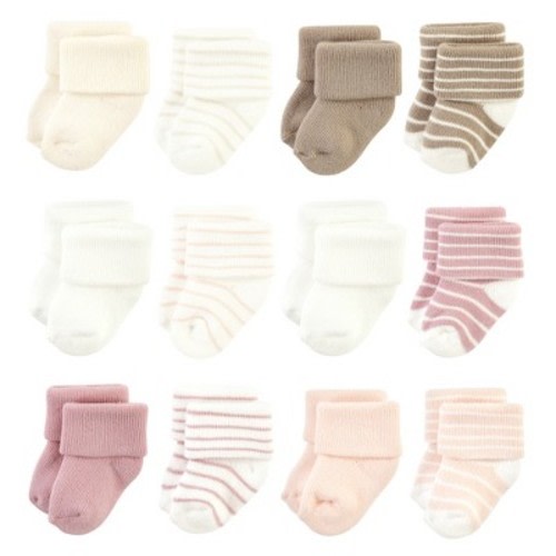 Hudson Baby Infant Girl Cotton Rich Newborn and Terry Socks, Blush Stripe, Size: 0-6 months