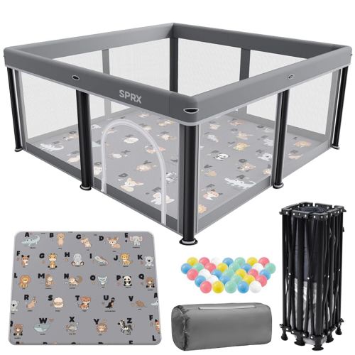 Foldable Baby Playpen with Mat,50"×50" Collapsible Playpen for Babies and Toddlers,Indoor&Outdoor Kids Safety Play Pen,Portable Travel Playard with Travel Pack and 50 Ocean Balls