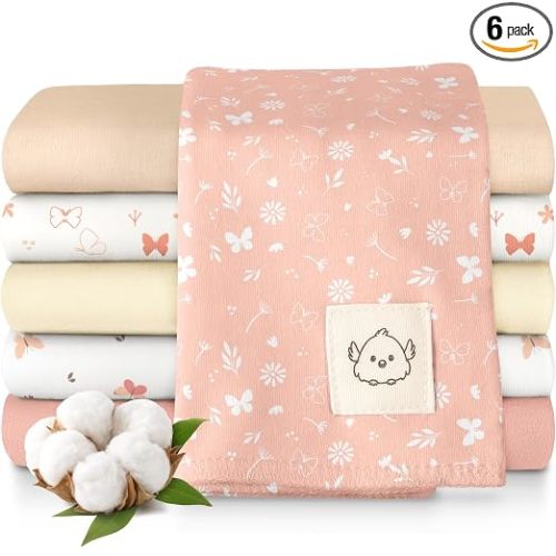 Organic Burp Cloths Baby Boy, Girl, 6-Pack Large Burping Cloths (Butterflies) | 100% Cotton Burp Clothes for Babies, Newborns Spit Up Rags, Super Soft, Absorbent Towels, Gender Neutral, Machine Washable