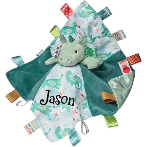 Taggies Drax Dragon Baby Blanket Lovey Blanket and Sensory Tags with Custom Name - 13 Inch