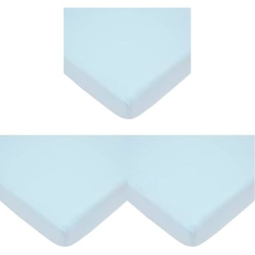 American Baby Company 100% Natural Cotton Jersey Knit Fitted Portable/Mini-Crib Sheet, Baby Blue, Soft Breathable, for Boys and Girls (Pack of 3)