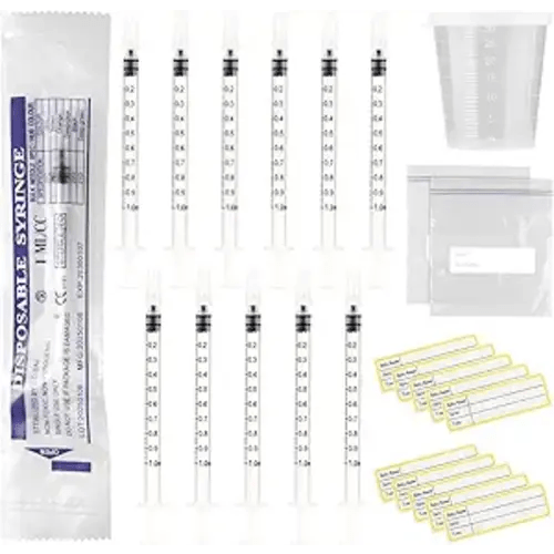 20 Sets 1ml Colostrum Syringes with Caps No Needle Colostrum Collector Kit Include 20pcs 1ml Sterile Syringes, 20 Labels, 2 Storage Bags and 1 Measuring Cup