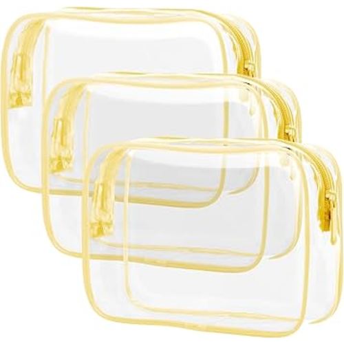 PACKISM Clear Toiletry Bag - 3 Pack TSA Approved Toiletry Bag Quart Size Bag, Travel Makeup Cosmetic Bag for Women Men, Carry on Airport Airline Compliant Bag, Yellow