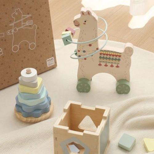 Freniland™ - Llama Baby Gift Toy Sets 3Pcs, Bead Coaster, Stacking Tower and Sorting Cube for 12M+ (CPC Certified)