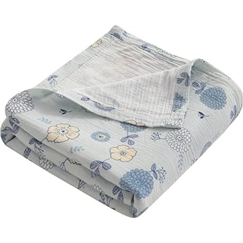 NTBAY 2 Layer Muslin Cotton Baby Swaddle Blanket, 30x40 Soft and Breathable Receiving for Newborns and Infants, Perfect for Crib, Stroller, Travel, Lightweight Nursery Blanket, Rustic Bloom