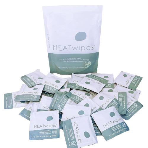 NEATwipes Hand Sanitizing Wipes | Travel Size | Disposable Wet Wipe & Planet Friendly | Lavender Essential Oil & Soothing Aloe | 24 Individually Wrapped Wipes per Package