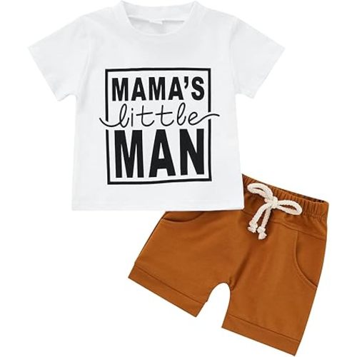 Kupretty Toddler Baby Boy Summer Clothes Letter Graphic Short Sleeve Shirt T-Shirt Tops + Casual Shorts Outfit Set