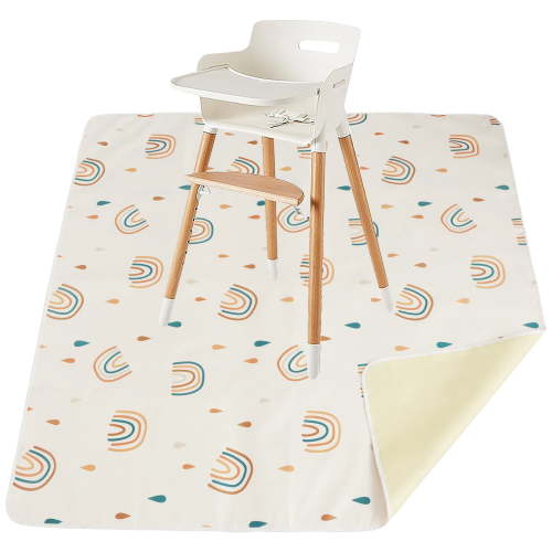 Baby Splat Mat for Under High Chair, 43×43in Waterproof Splash Mat, Non-Slip Washable Floor Protector for Toddler Feeding, Arts and Crafts, Rainbow