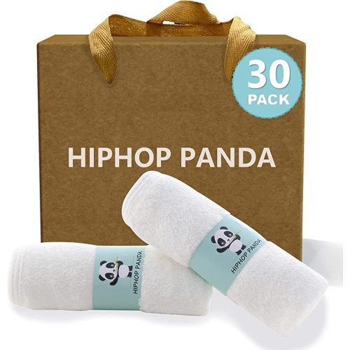 HIPHOP PANDA Baby Washcloths, Rayon Made from Bamboo - 2 Layer Ultra Soft Absorbent Newborn Bath Face Towel - Reusable Baby Wipes for Delicate Skin - White, 30 Pack