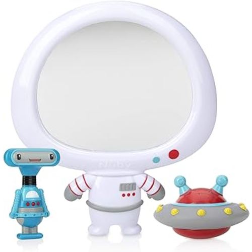 Nuby Astronaut Mirror Baby Bathtub Toy Set - 3-Piece Bath Toy Play Set - Baby Bath Toys for 3+ Years