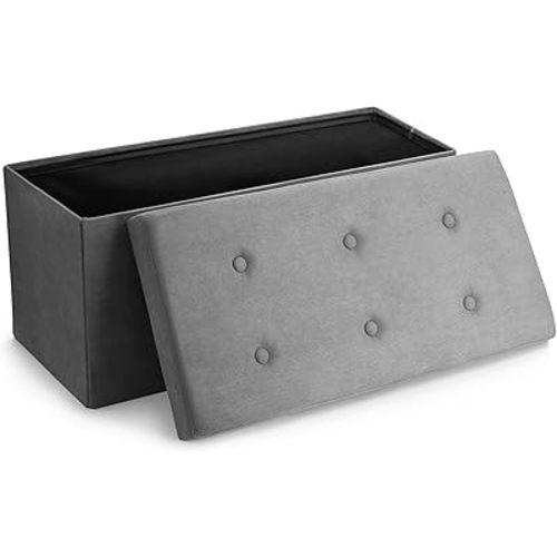 Sorbus Storage Ottoman Bench – Collapsible/Folding Bench Chest with Cover – Perfect Toy and Shoe Chest, Hope Chest, Pouffe Ottoman, Seat, Foot Rest, – Contemporary Faux Suede (Gray)
