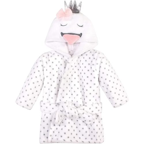 Hudson Baby Unisex Baby Plush Animal Face Bathrobe, Swan, 0-9 Months