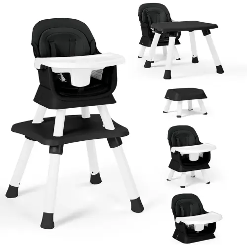 Baby High Chair, 8 in 1 Convertible Highchairs for Babies and Toddlers, Children Dining Booster Seat/Kids Building Block Table for Girls Boys, Baby Seat with Removable Tray, Black