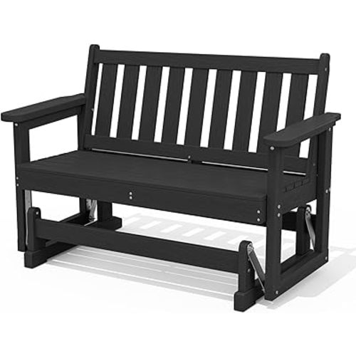 SERWALL 2 Person Patio Glider Bench, HDPE All Weather Swinging Bench, Black