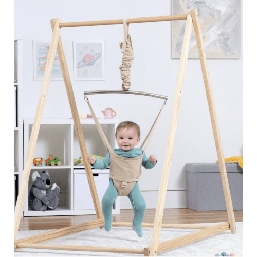 Foldable Baby Bouncer with Harness - BEIGE
