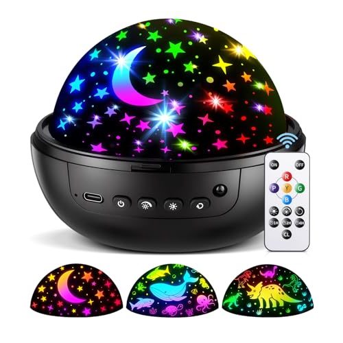 COOLNIGHT Night Light for Kids, 93 Lighting+3 Films Kids Night Light Projector, Remote+Dimmable Star Projector, 360°Slient Glow in The Dark Stars for Ceiling, Gift for 3-8, Gifts for 4 Year Old Boys