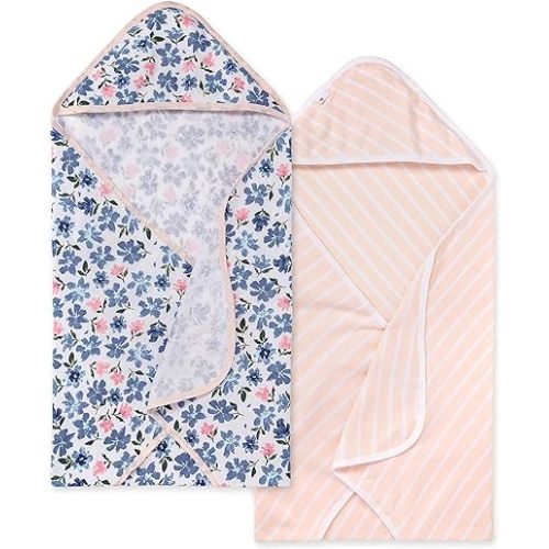 Burts Bees Baby Infant Hooded Towels Botanical Gardens Organic Cotton, Unisex Bath Essentials and Newborn Necessities, Soft Nursery Towel with Hood Set, 2-Pack Size 29 x 29 Inch