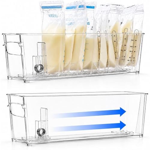 2 Pack Breast Milk Storage Containers with Auto Pusher for Fridge & Freezer
