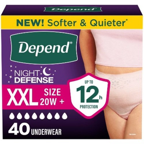 Depend Night Defense Adult Incontinence Underwear for Women - Overnight Absorbency - XXL - Blush - 40ct