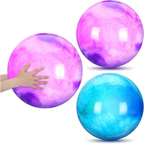 Deekin 2 Pcs 15 Inch 18 Inch Marbleized Bouncy Balls Large Inflatable Rubber Sensory Ball for Playground Outdoor Water(18 Inches,Blue and Purple)