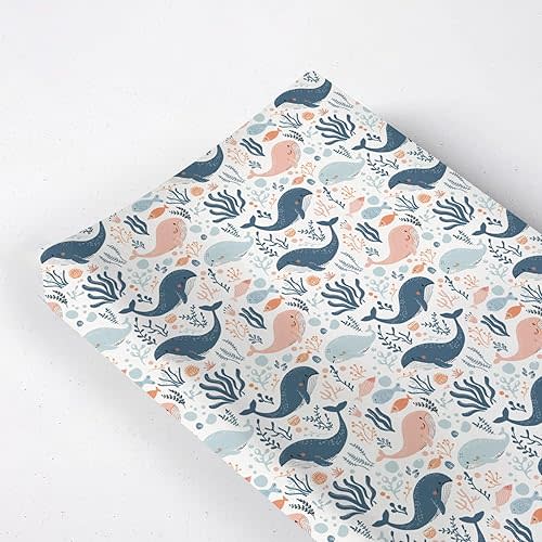 Cartoon Sea Animals Fishes Pattern Baby Changing Pad Cover, Unisex Ocean Whale Nursery Diaper Changing Table Pad Mat Sheet for Boys Girls-16x32