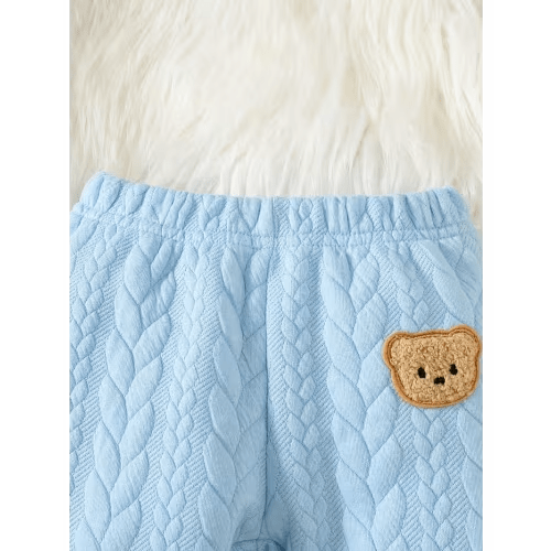 stylish two piece set features a white jacket a blue bear - Temu