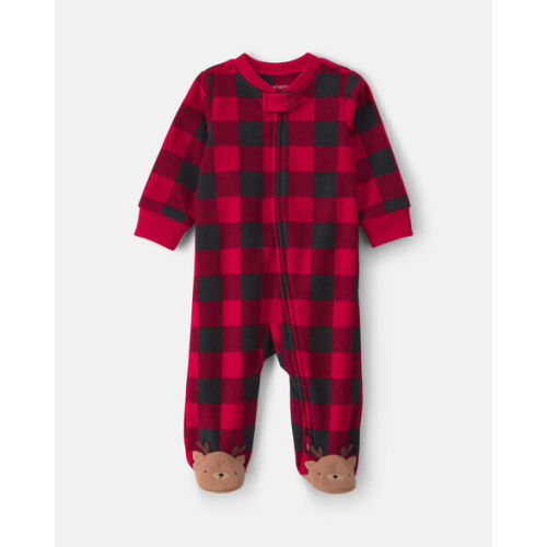 Baby Buffalo Check Fleece 2-Way Zip Sleep & Play Pajamas - Red/Black | Carter's