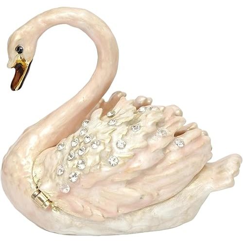 Enameled Mini Pink Swan Trinket Box, Hand-Painted Swan Decor Metal Small Decorative Jewelry Organizer, Ring Earrings Holder Keepsake Box Wedding Gift for Women Girls