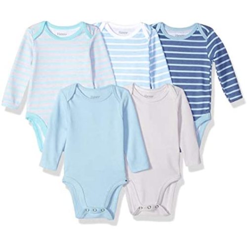 Hanes Baby Long Sleeve Bodysuit, Ultimate Flexy Bodysuits Boys & Girls, 5-Pack