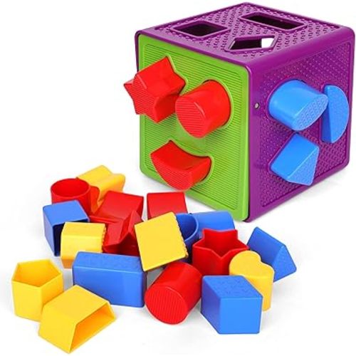 Shape Sorter Toy, Toddler and Baby Stem Sorting and Matching Activity Cube, 18 Blocks Colorful Sorter Box, My First Baby Toys Gift for Boys & Girls