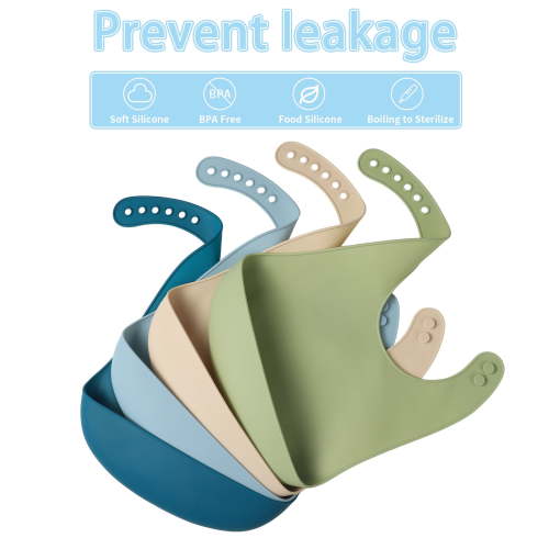 Hengguang 4Pcs Silicone Baby Bibs, Soft Waterproof Feeding Bibs with Food Catcher Pocket, BPA Free Adjustable Bibs for Baby Boy and Girl(Blue)