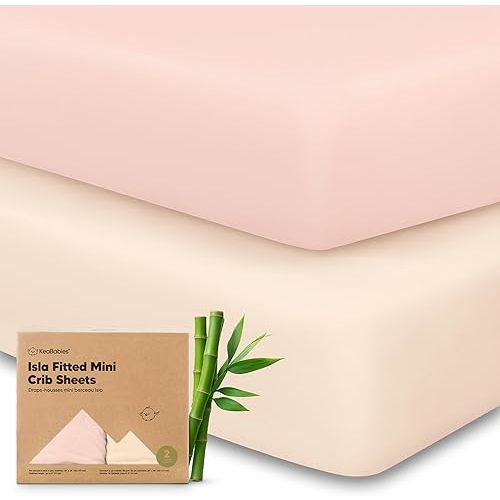 Pack and Play Sheets Fitted - 2-Pack Mini Crib Sheets for Pack N Play Mattress 38x26, Soft & Cozy, Neutral Toddler Playard Bedding, Snug Fitted Mini Baby Crib Mattress Cover Boy, Girl (Cameo)